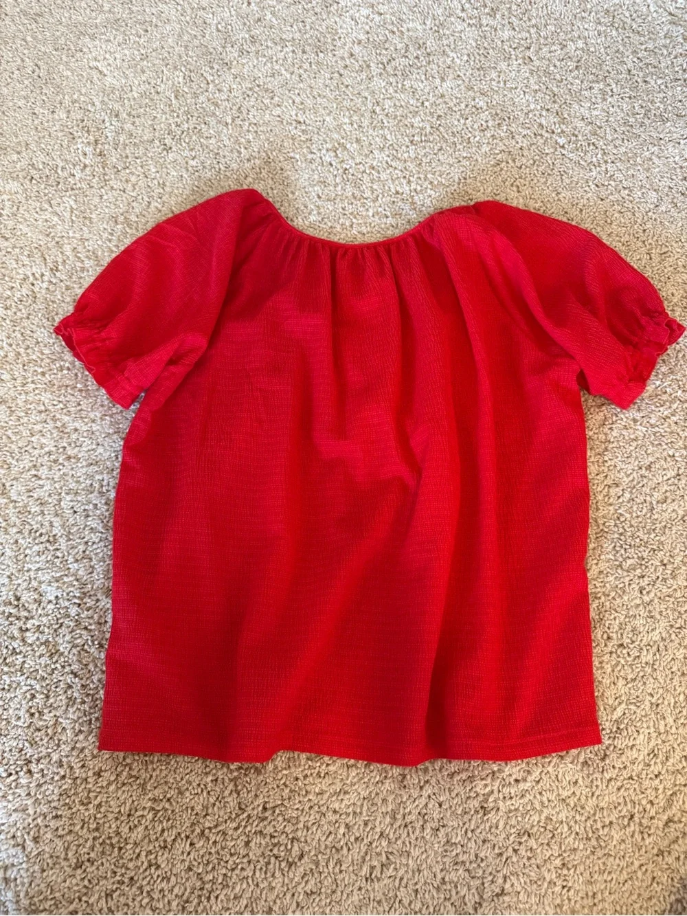Madewell Bright Red Textured Short-Sleeve Blouse